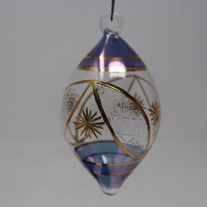 Egyptian Hand Blown Fancy 24K Gold Etched Glass Christmas Ornament